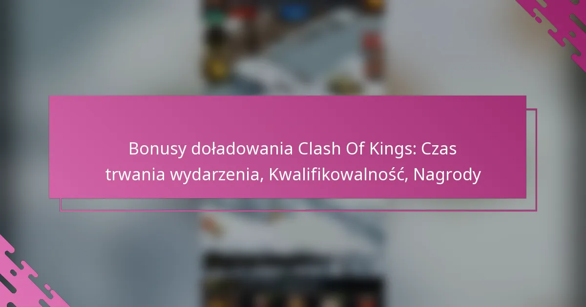 Bonusy doładowania Clash Of Kings: Czas trwania wydarzenia, Kwalifikowalność, Nagrody